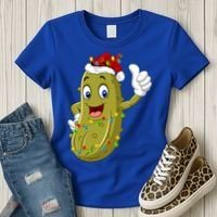Pickle Fruit Lover Xmas Santa Hat Pickle Christmas Gift Women's T-Shirt thumb 3