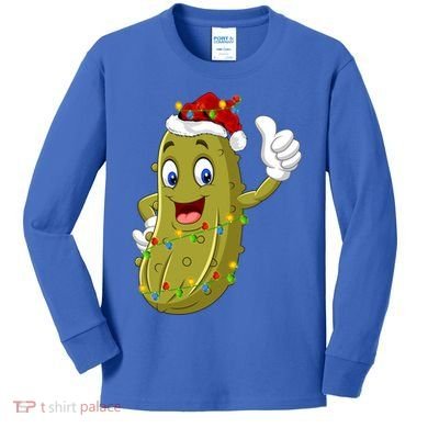 Pickle Fruit Lover Xmas Santa Hat Pickle Christmas Gift Kids Long Sleeve Shirt
