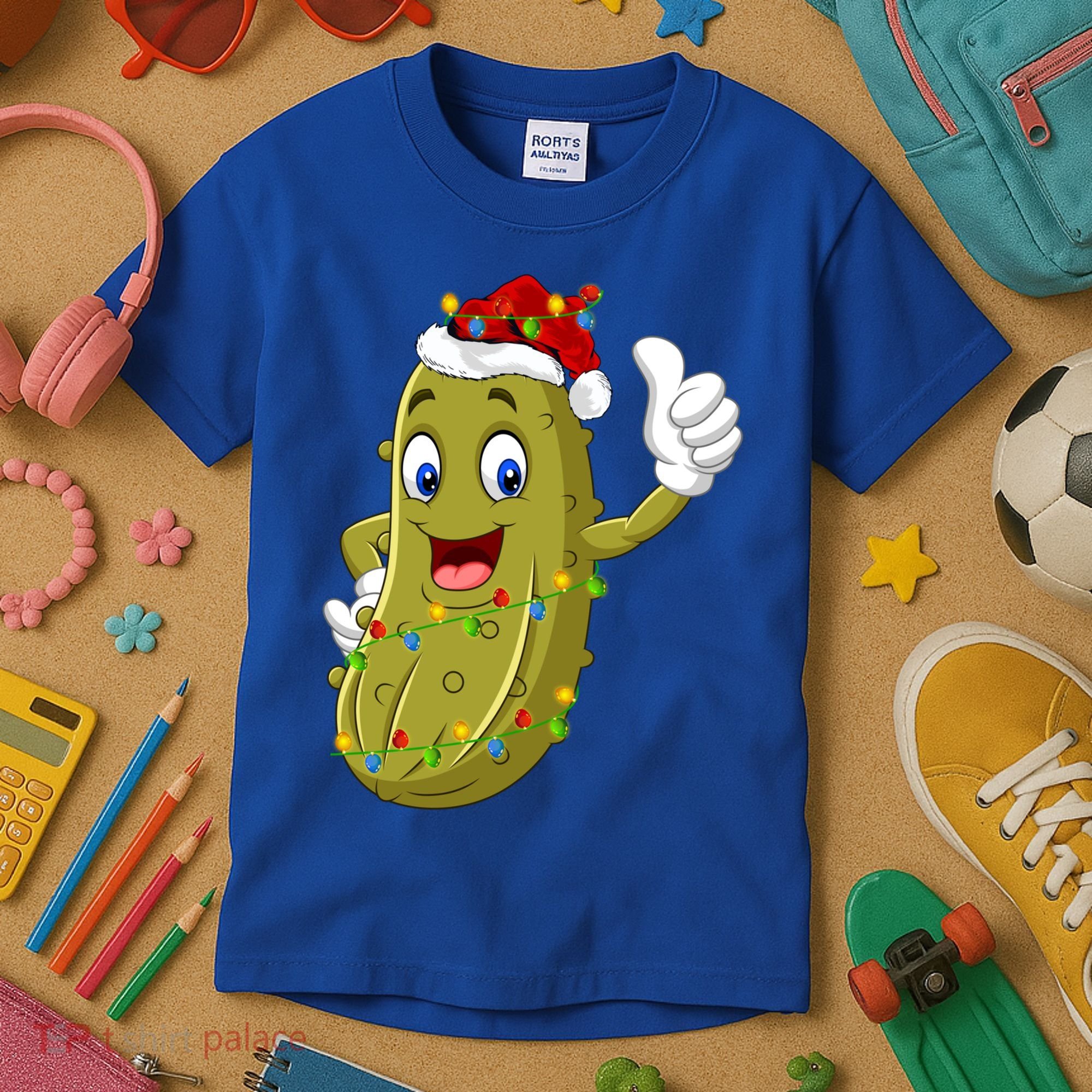Pickle Fruit Lover Xmas Santa Hat Pickle Christmas Gift Kids T-Shirt