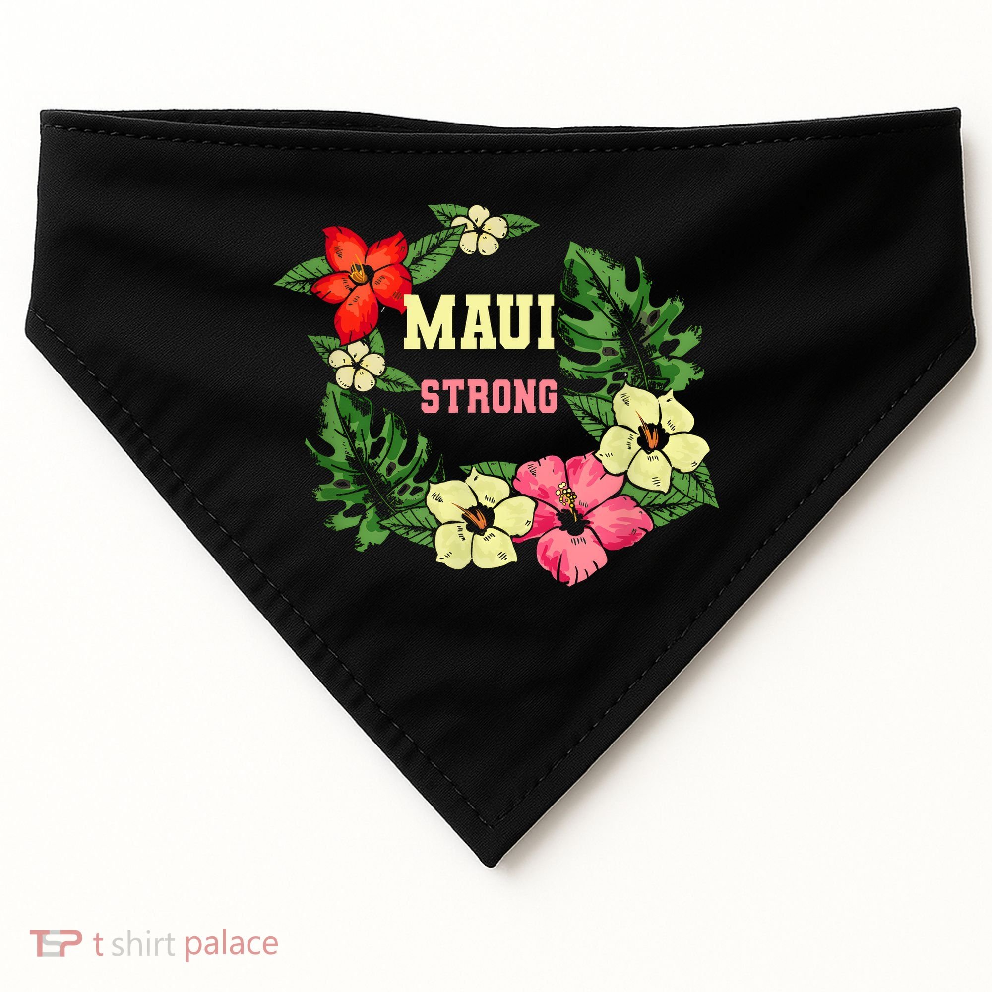 Pray For Maui Hawaii Strong Lahaina Hawaiian Floral USA-Made Doggie Bandana