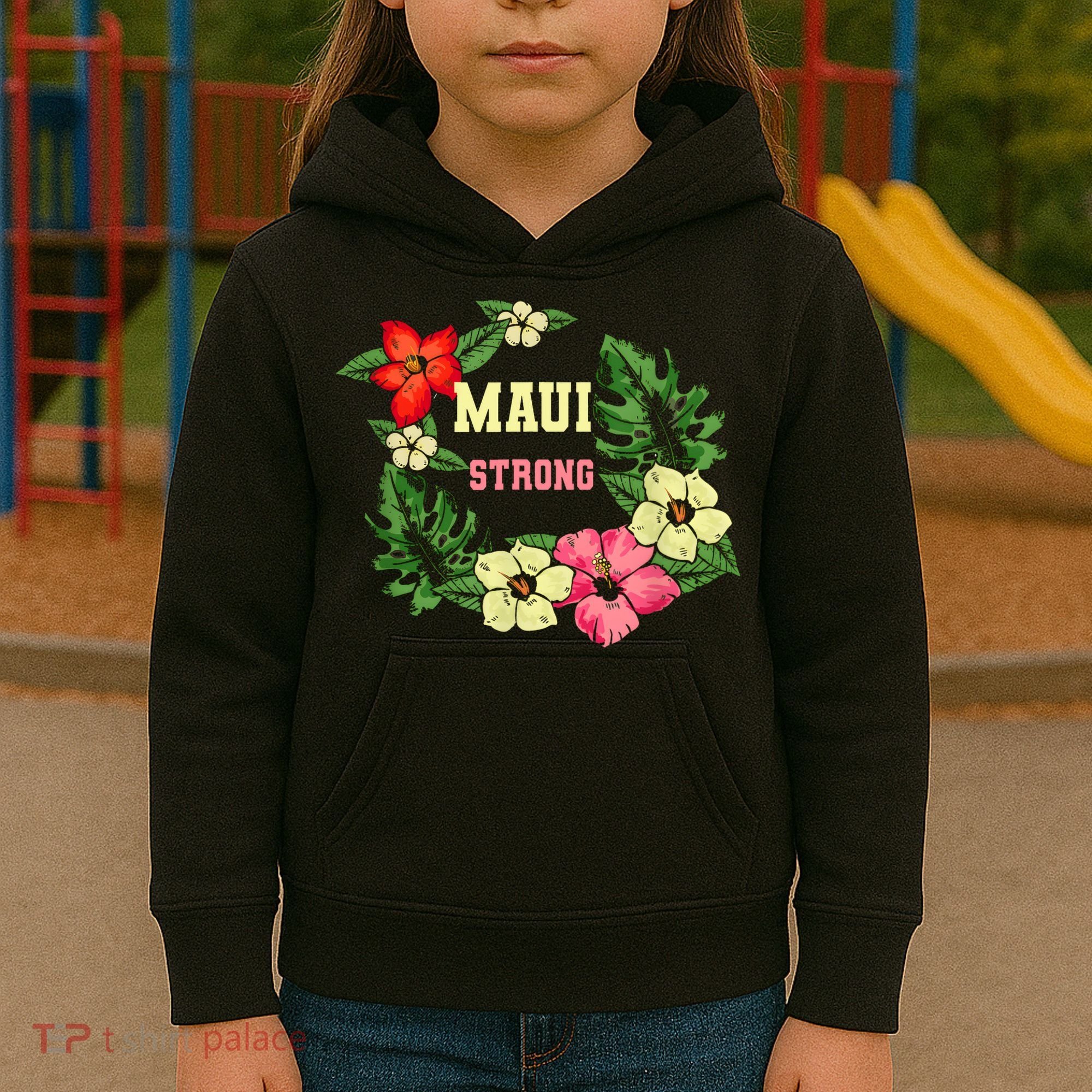 Pray For Maui Hawaii Strong Lahaina Hawaiian Floral Kids Hoodie