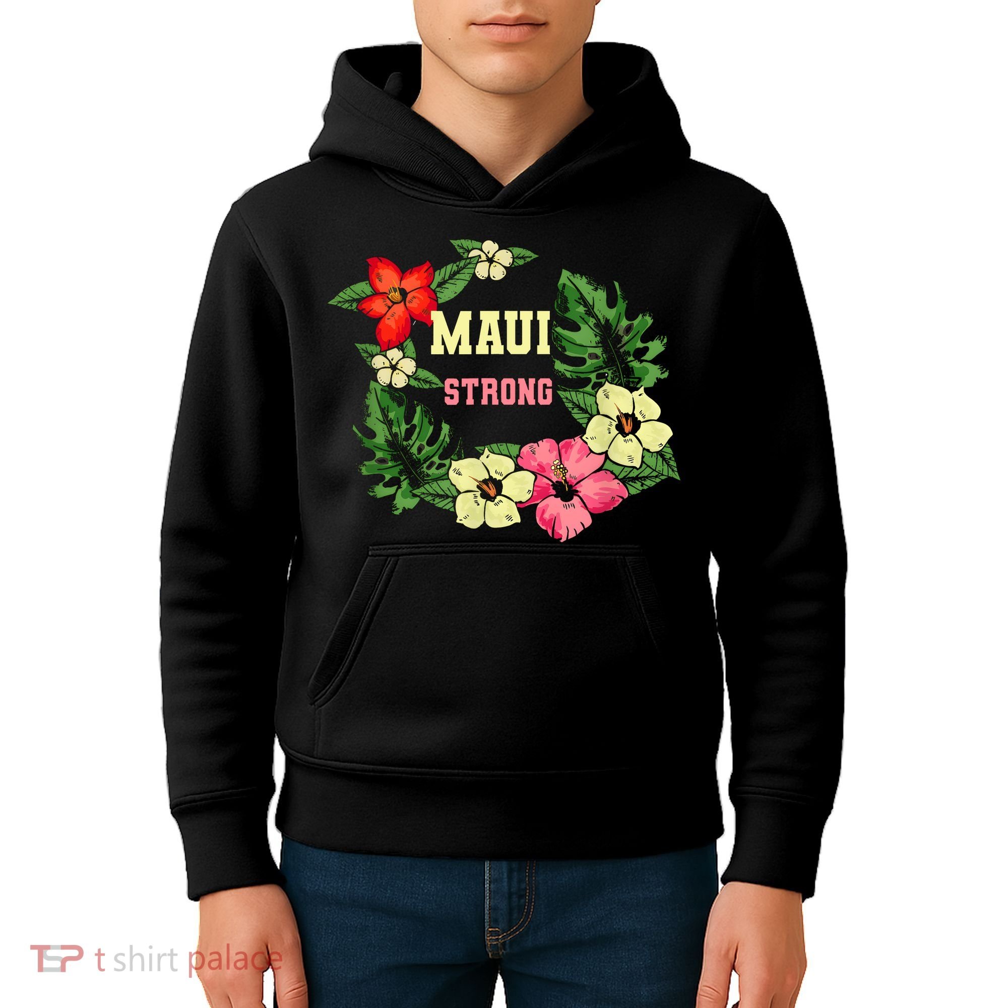 Pray For Maui Hawaii Strong Lahaina Hawaiian Floral Kids Hoodie