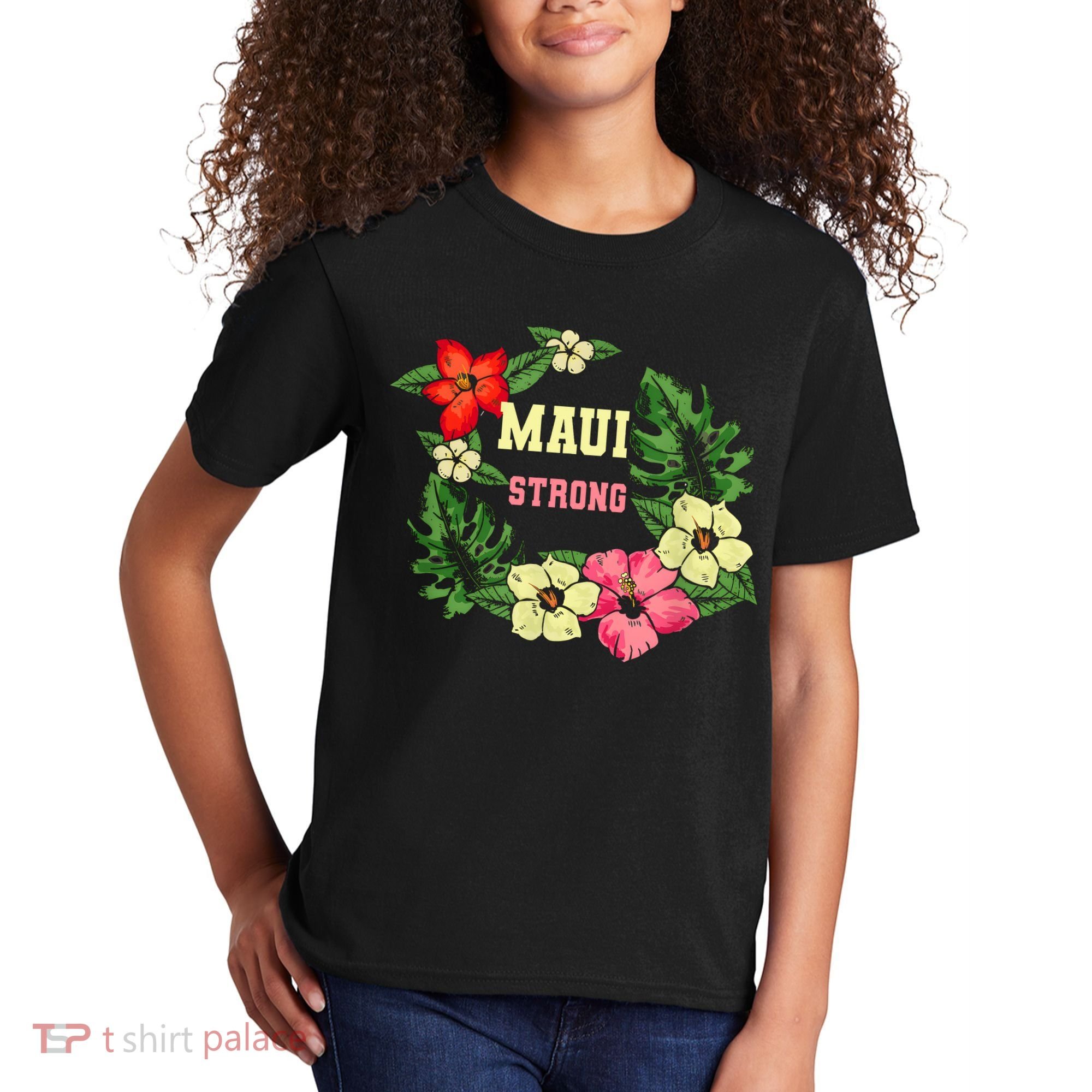 Pray For Maui Hawaii Strong Lahaina Hawaiian Floral Kids T-Shirt