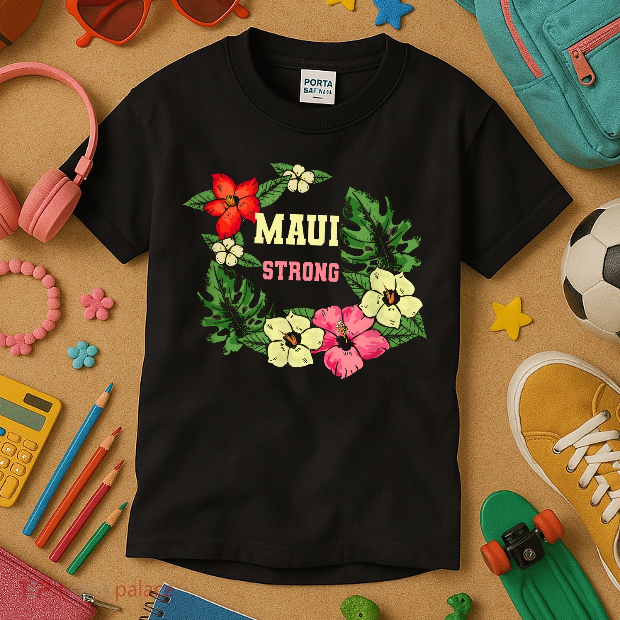 Pray For Maui Hawaii Strong Lahaina Hawaiian Floral Kids T-Shirt