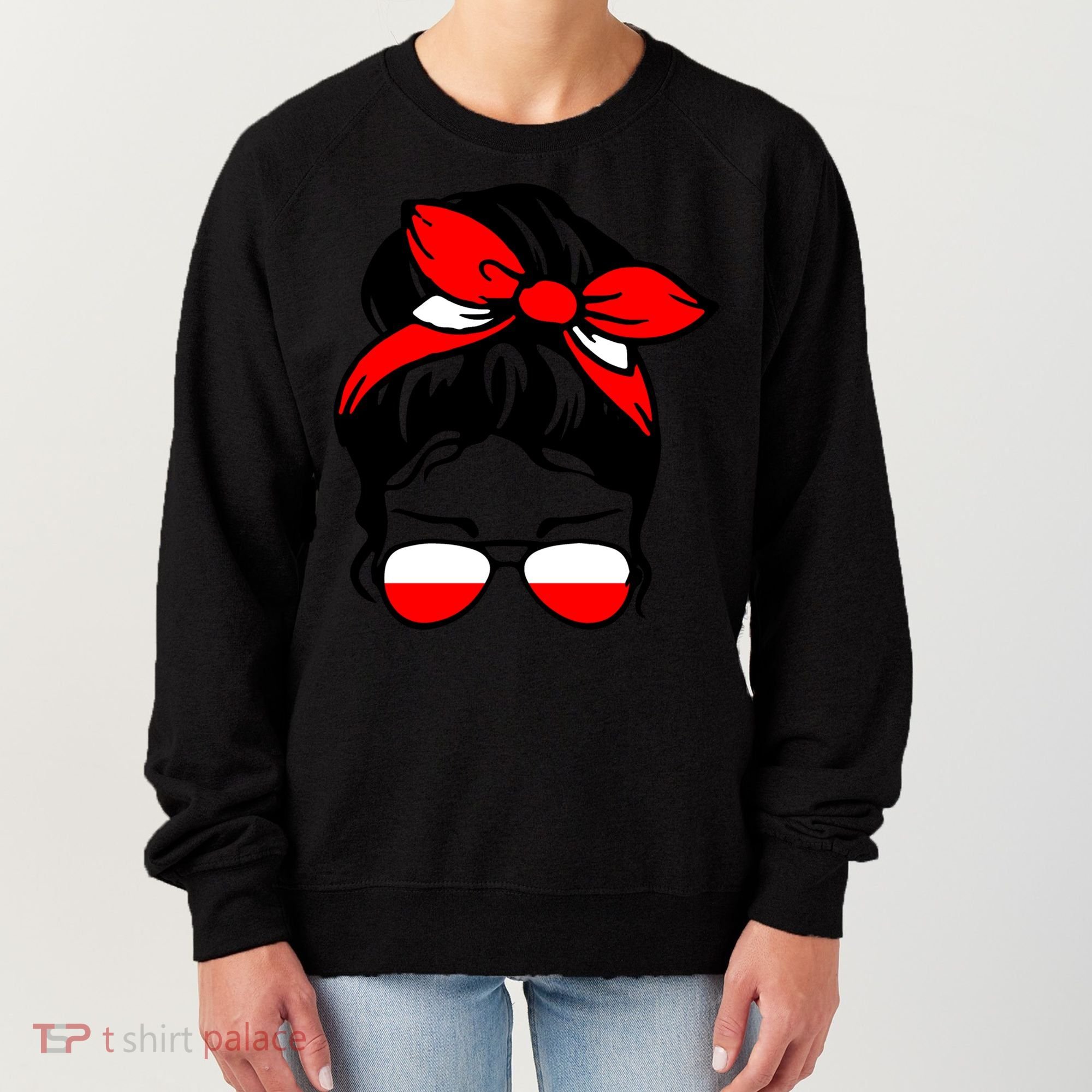 Polish Flag Messy Bun Patriotic Polska Poland Gift Women's Sweatshirt