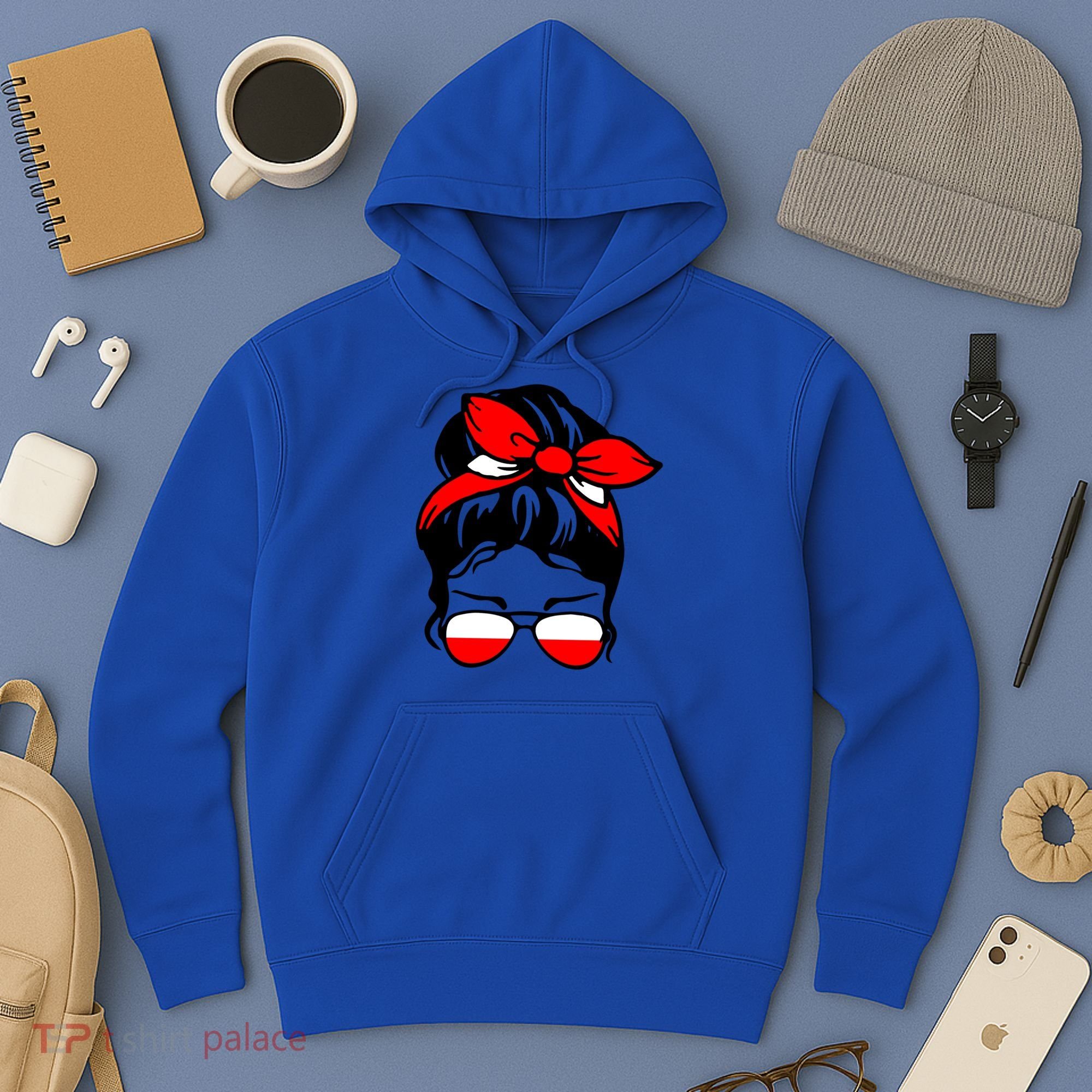 Polish Flag Messy Bun Patriotic Polska Poland Gift Hoodie