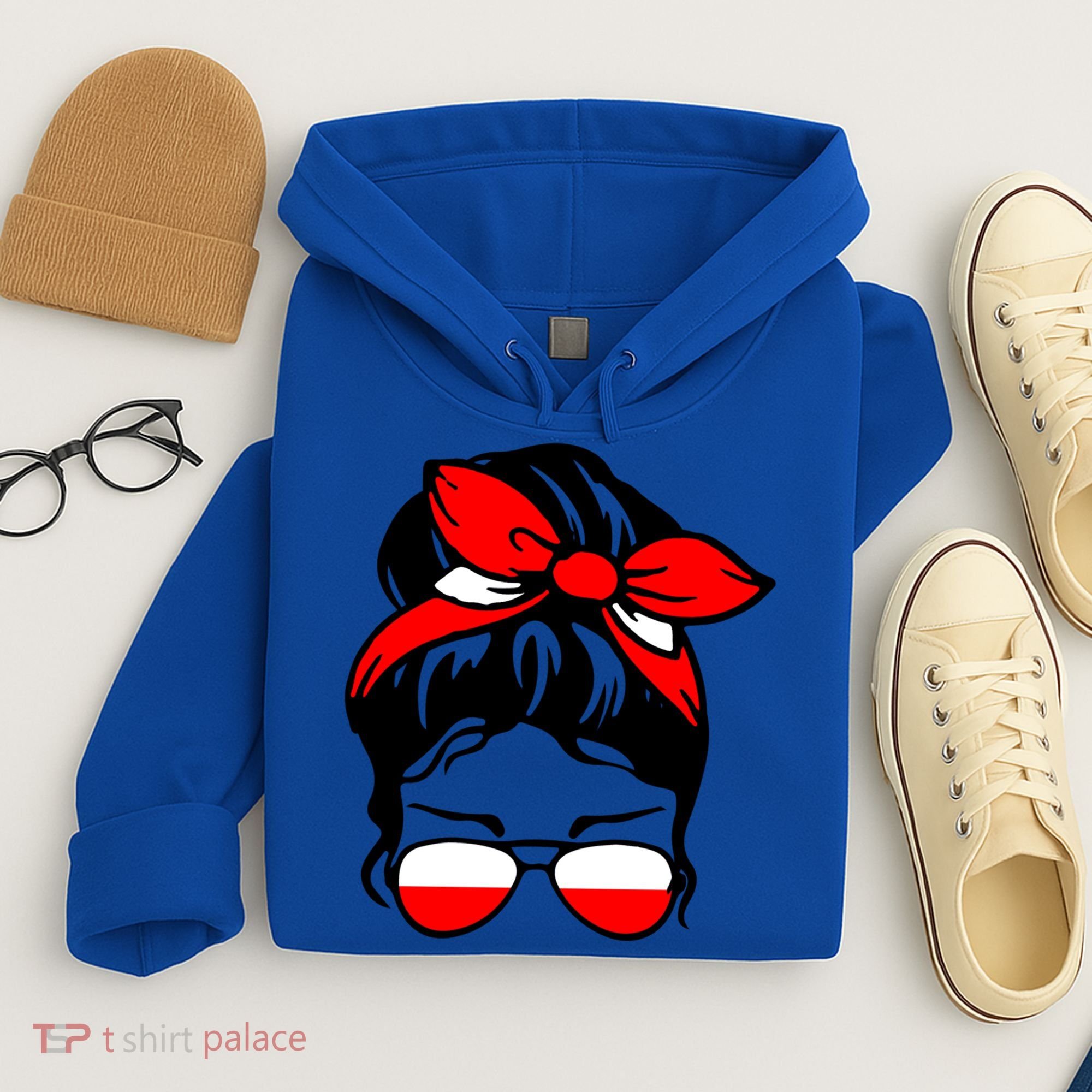 Polish Flag Messy Bun Patriotic Polska Poland Gift Hoodie