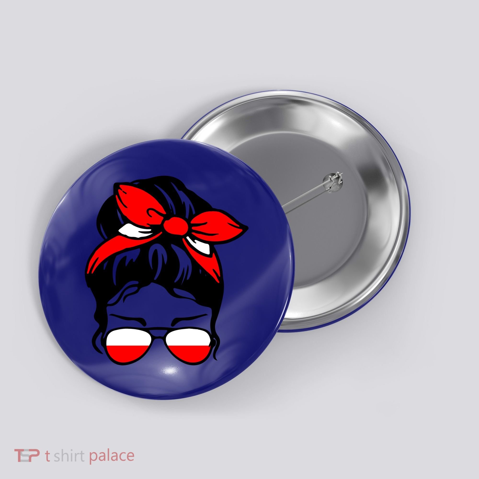 Polish Flag Messy Bun Patriotic Polska Poland Gift Button