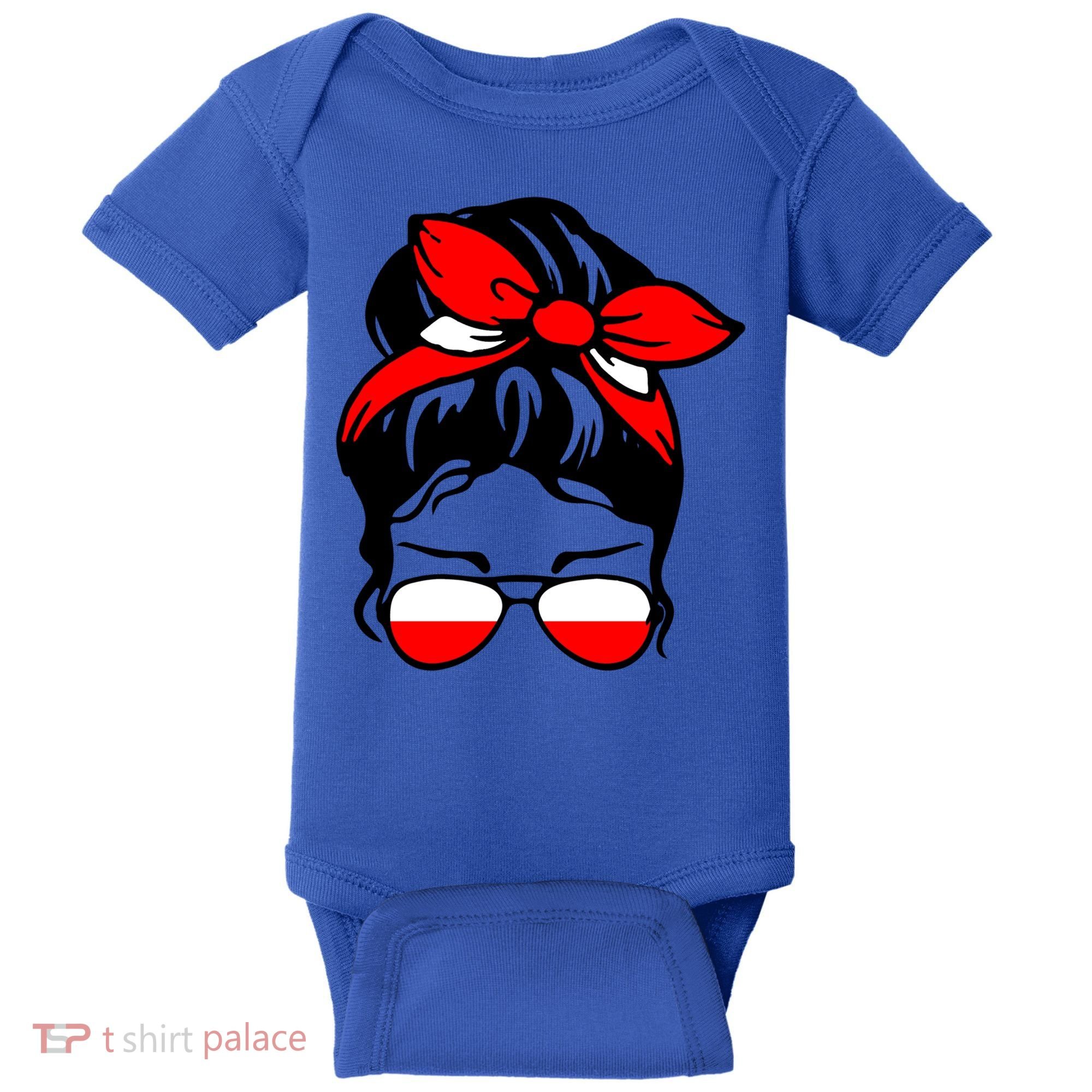 Polish Flag Messy Bun Patriotic Polska Poland Gift Baby Bodysuit