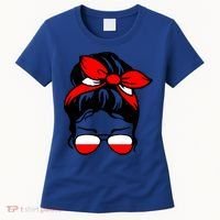 Polish Flag Messy Bun Patriotic Polska Poland Gift Women's T-Shirt thumb 0