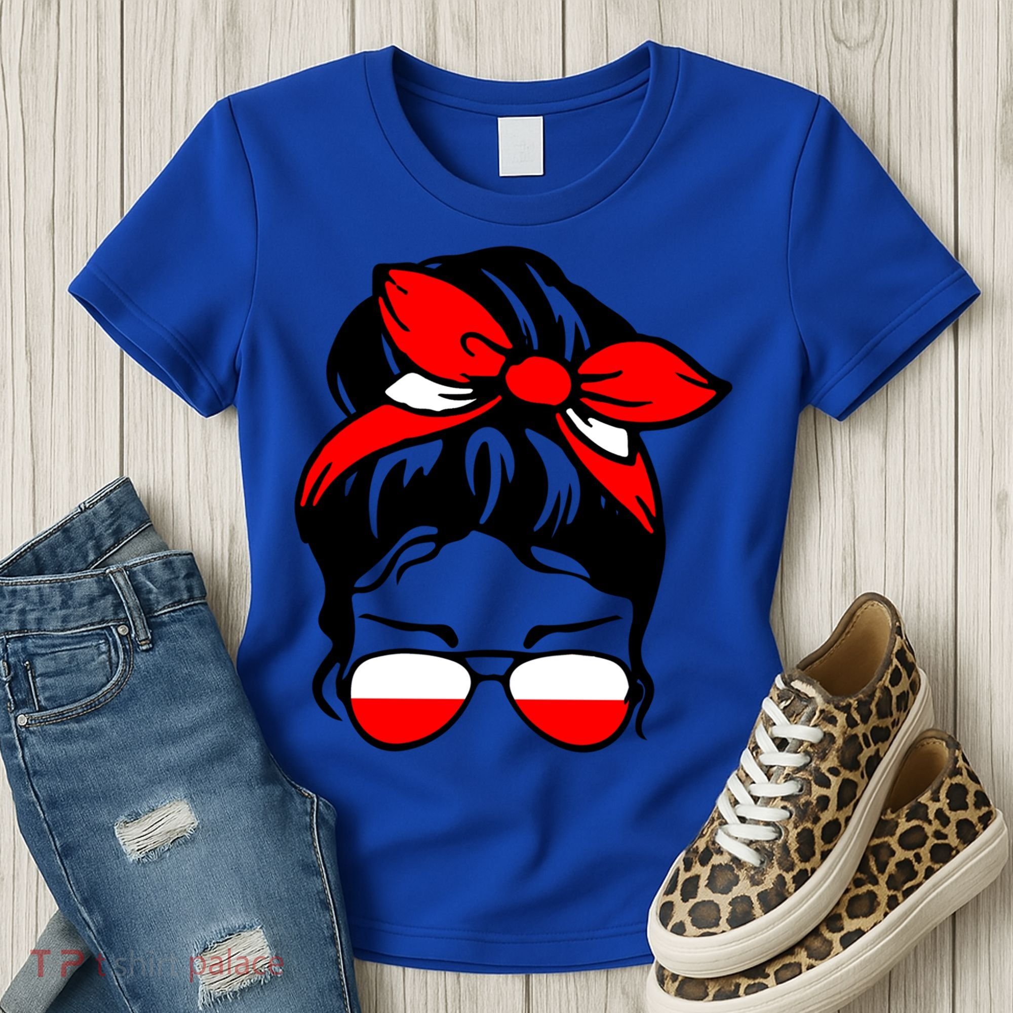 Polish Flag Messy Bun Patriotic Polska Poland Gift Women's T-Shirt