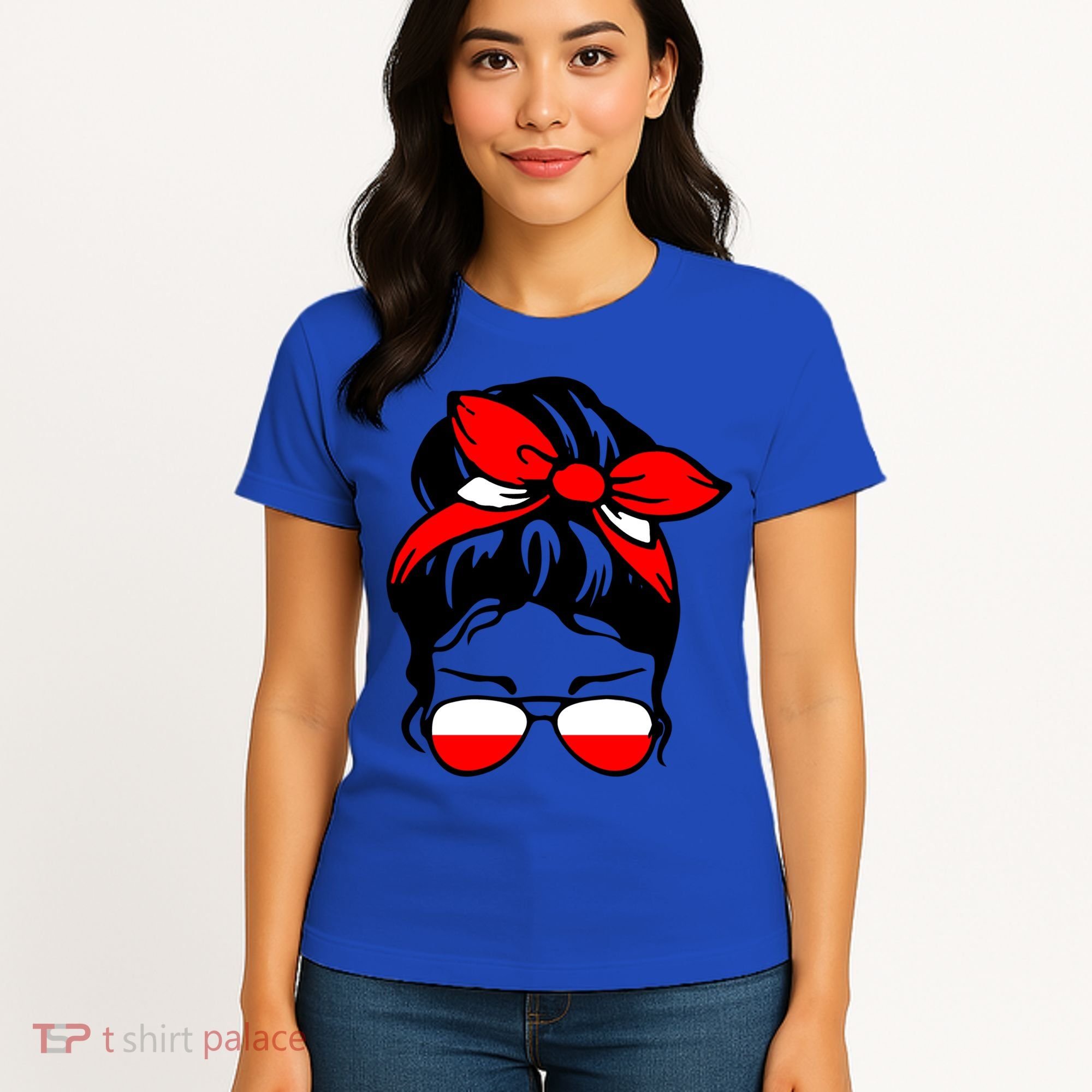Polish Flag Messy Bun Patriotic Polska Poland Gift Women's T-Shirt