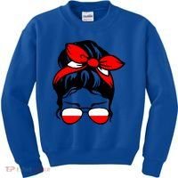 Polish Flag Messy Bun Patriotic Polska Poland Gift Kids Sweatshirt thumb 0