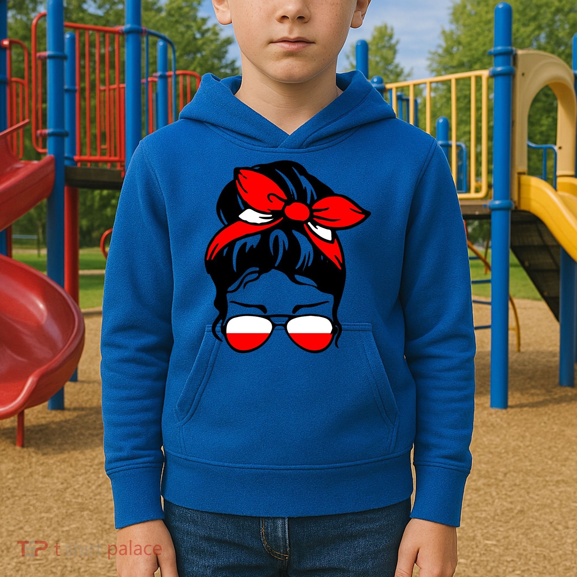 Polish Flag Messy Bun Patriotic Polska Poland Gift Kids Hoodie