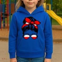 Polish Flag Messy Bun Patriotic Polska Poland Gift Kids Hoodie thumb 3