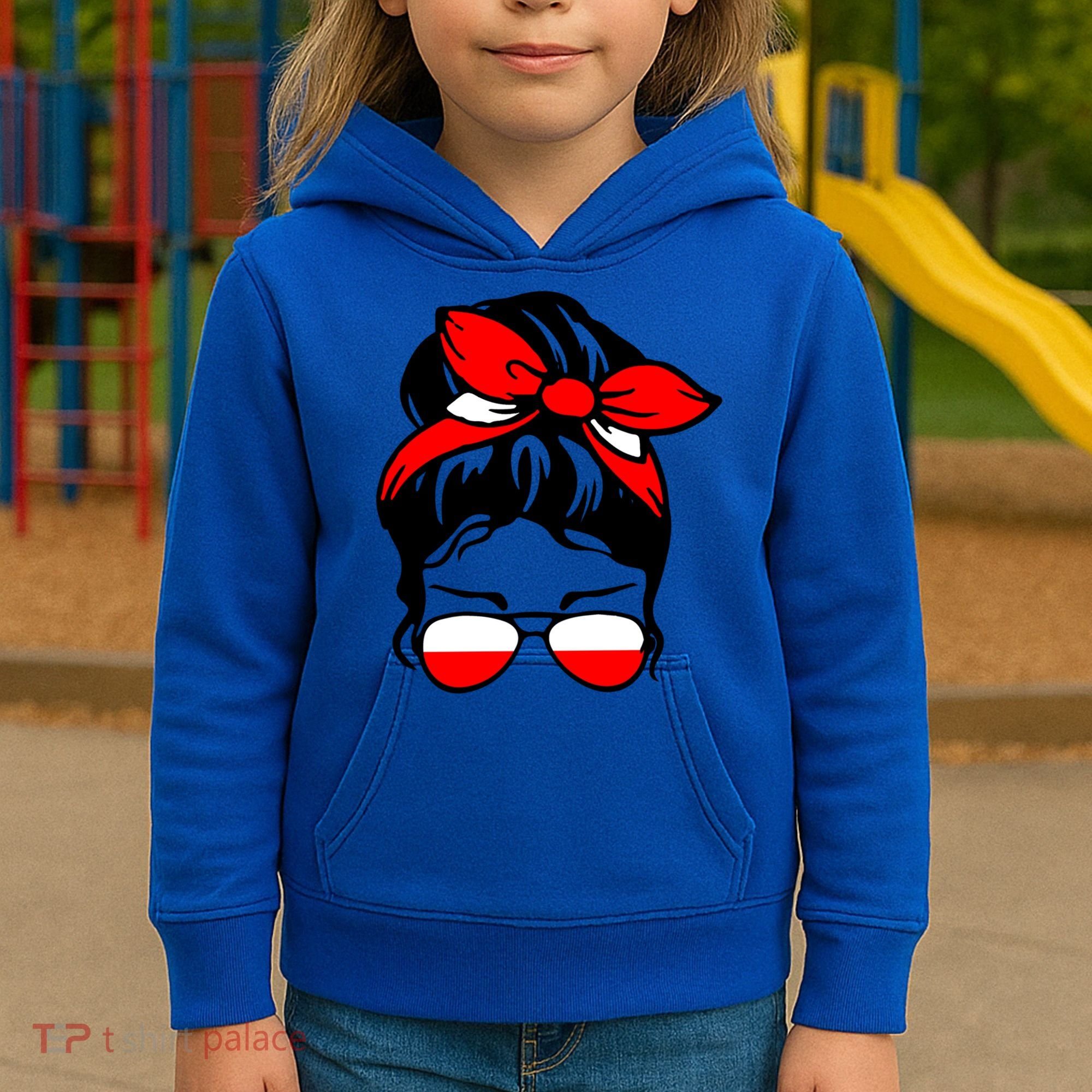 Polish Flag Messy Bun Patriotic Polska Poland Gift Kids Hoodie