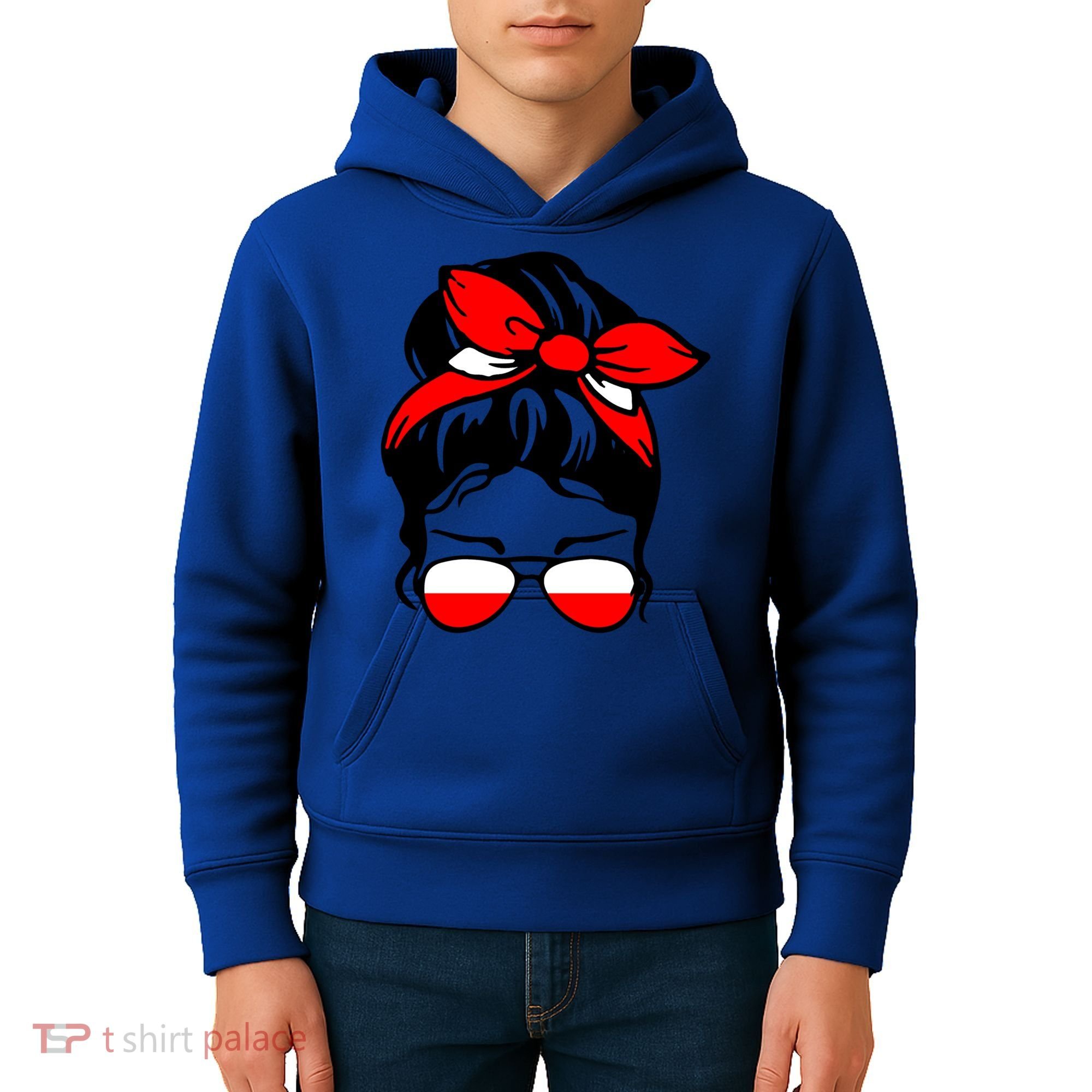 Polish Flag Messy Bun Patriotic Polska Poland Gift Kids Hoodie