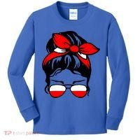 Polish Flag Messy Bun Patriotic Polska Poland Gift Kids Long Sleeve Shirt thumb 0