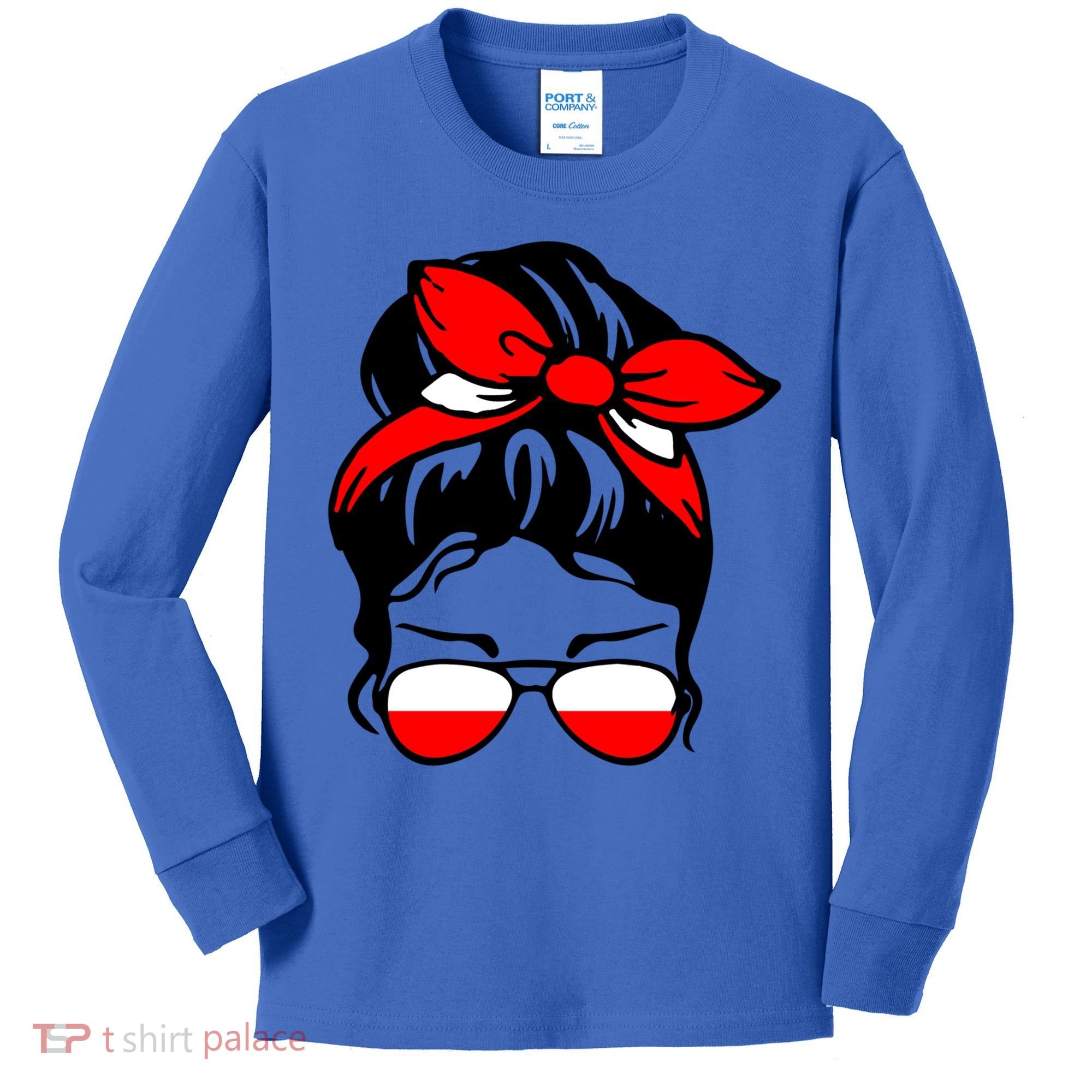 Polish Flag Messy Bun Patriotic Polska Poland Gift Kids Long Sleeve Shirt