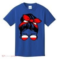 Polish Flag Messy Bun Patriotic Polska Poland Gift Kids T-Shirt thumb 0