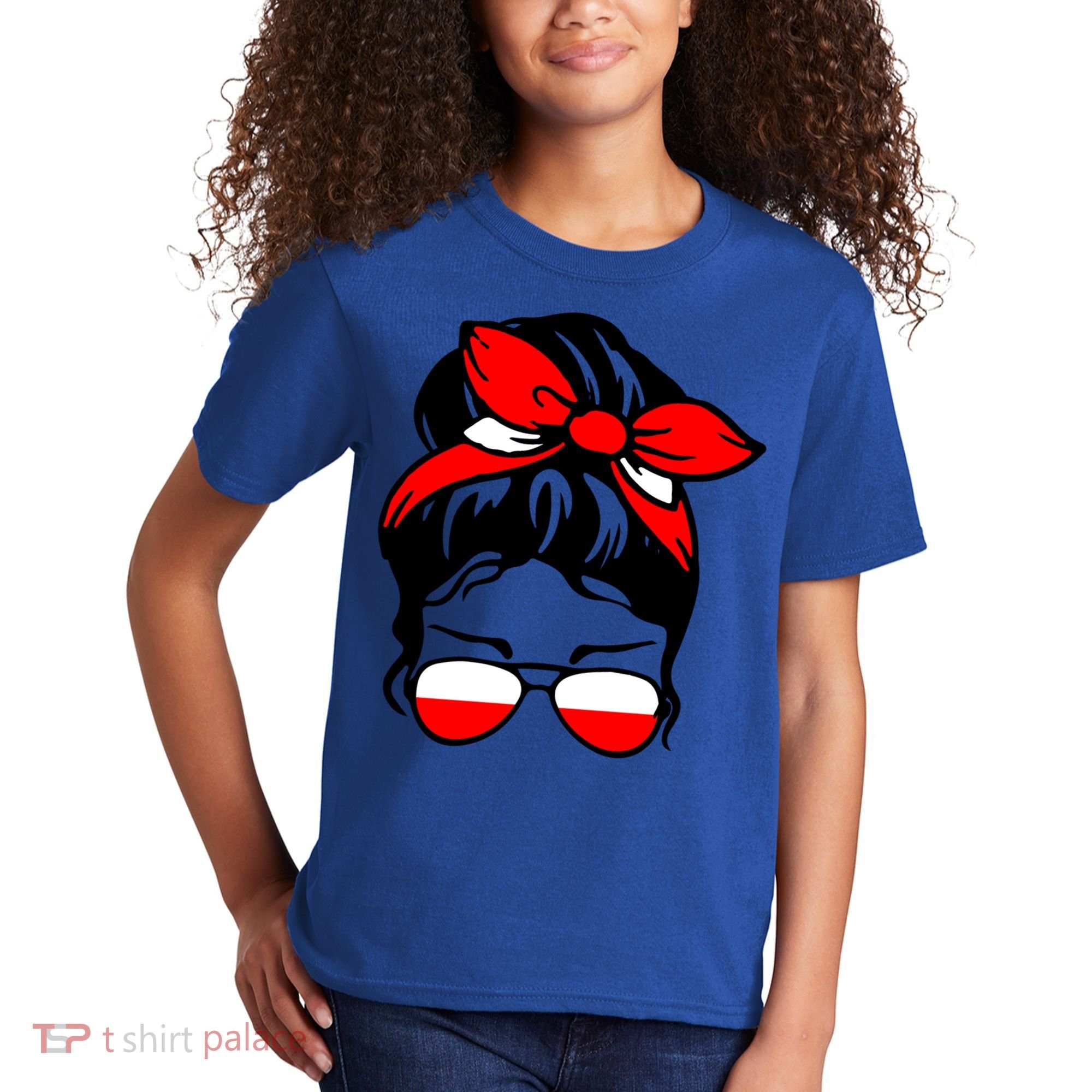 Polish Flag Messy Bun Patriotic Polska Poland Gift Kids T-Shirt