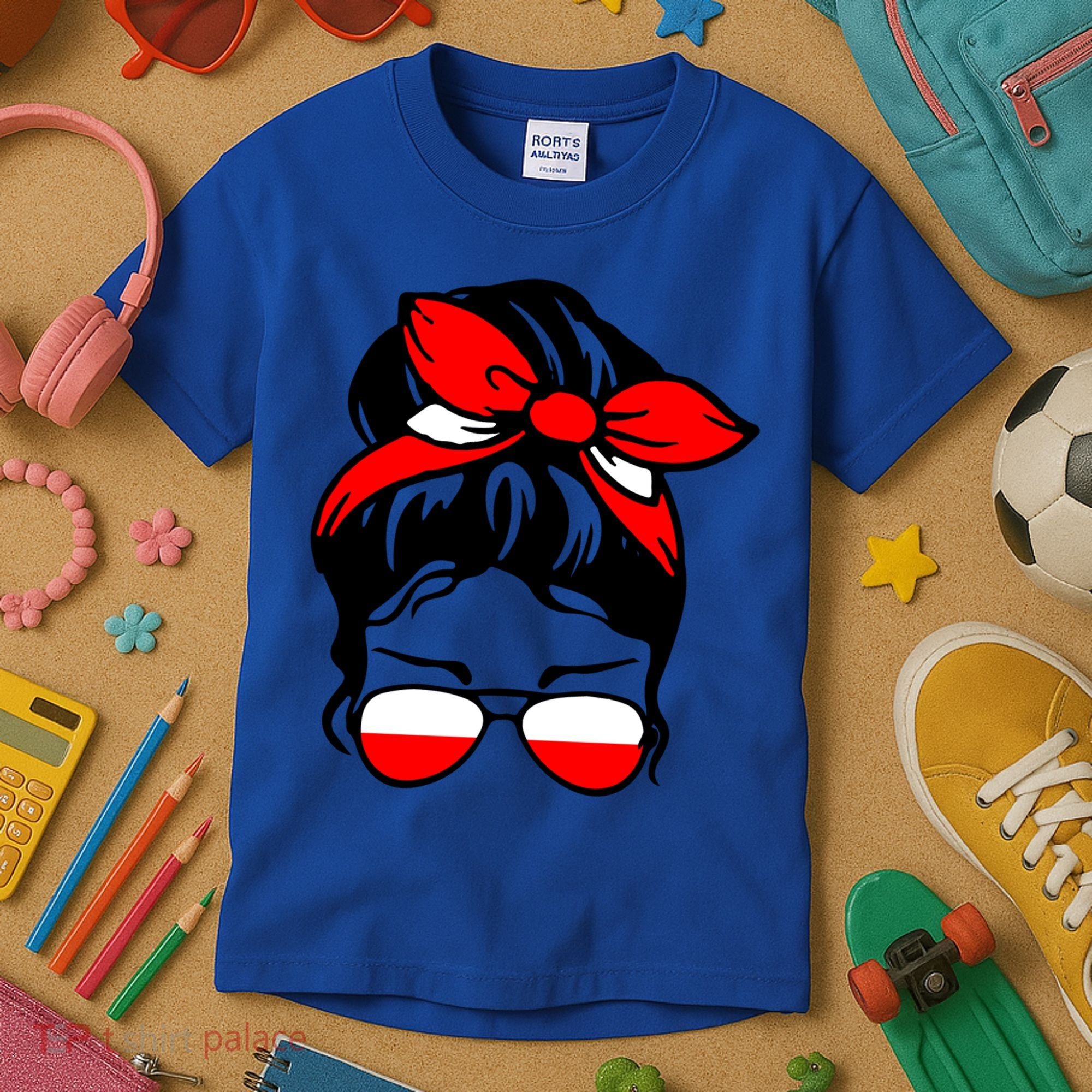 Polish Flag Messy Bun Patriotic Polska Poland Gift Kids T-Shirt
