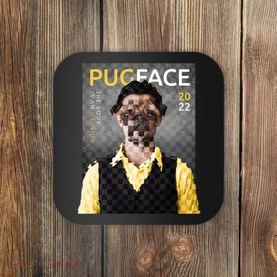 Pug Face Man Magazine Pixelated Coaster
