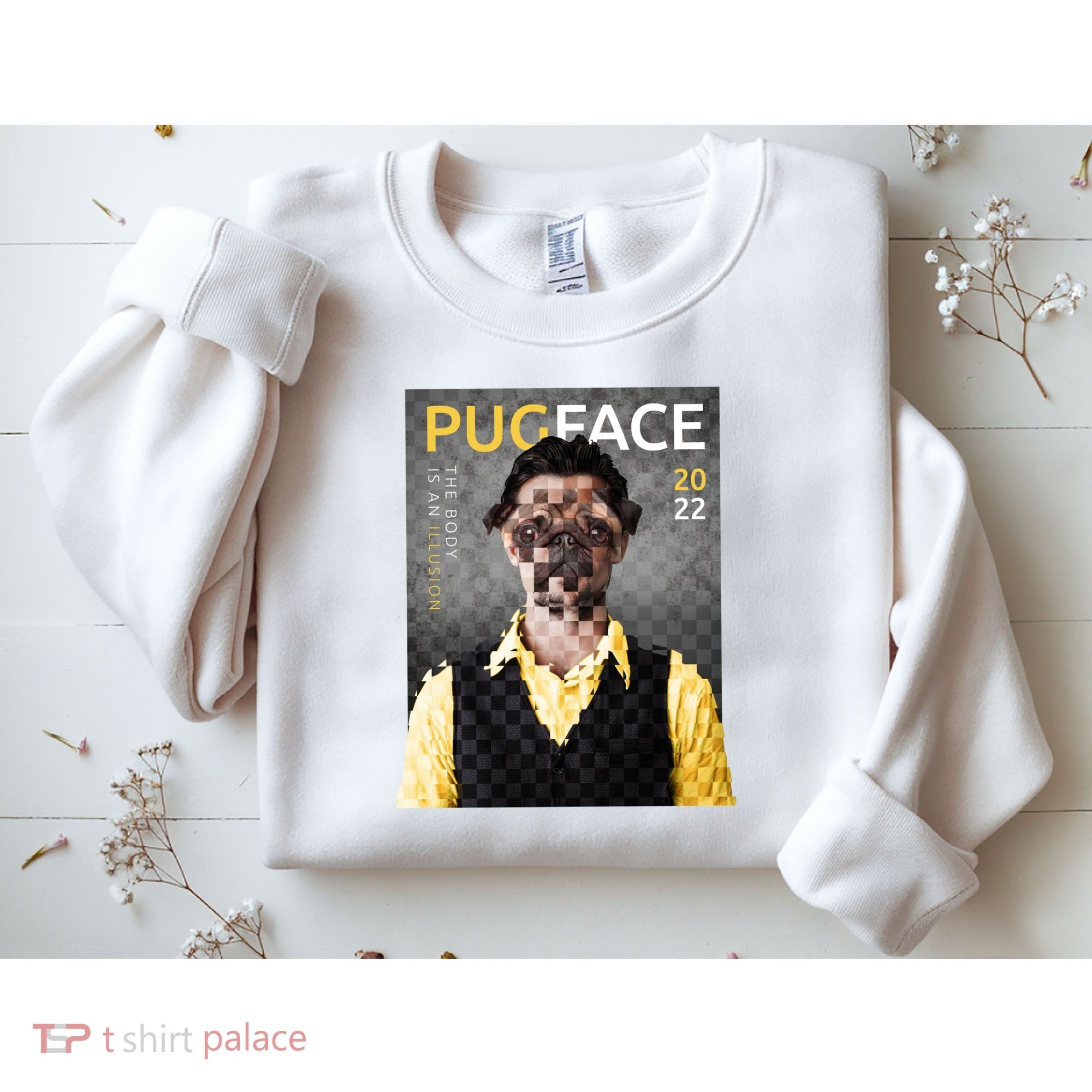 Pug Face Man Magazine Pixelated Sweatshirt