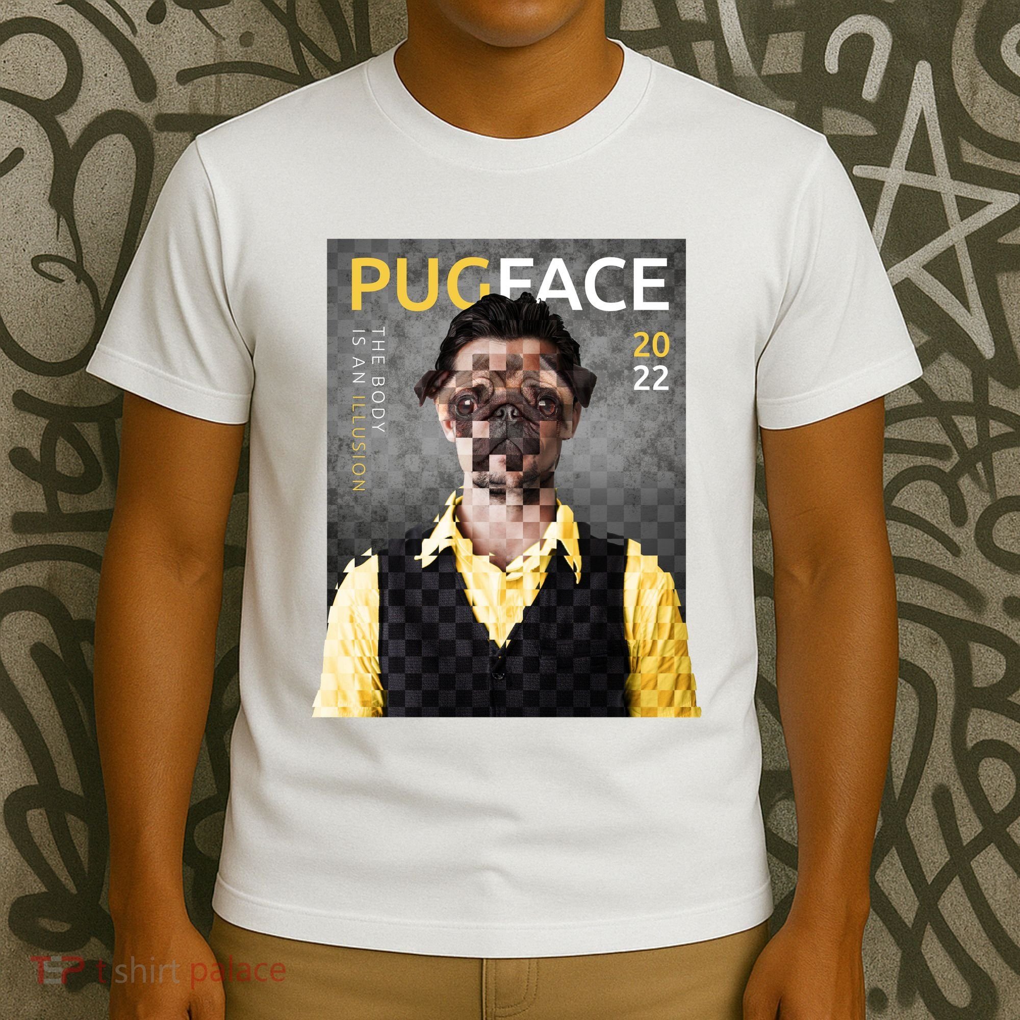 Pug Face Man Magazine Pixelated T-Shirt