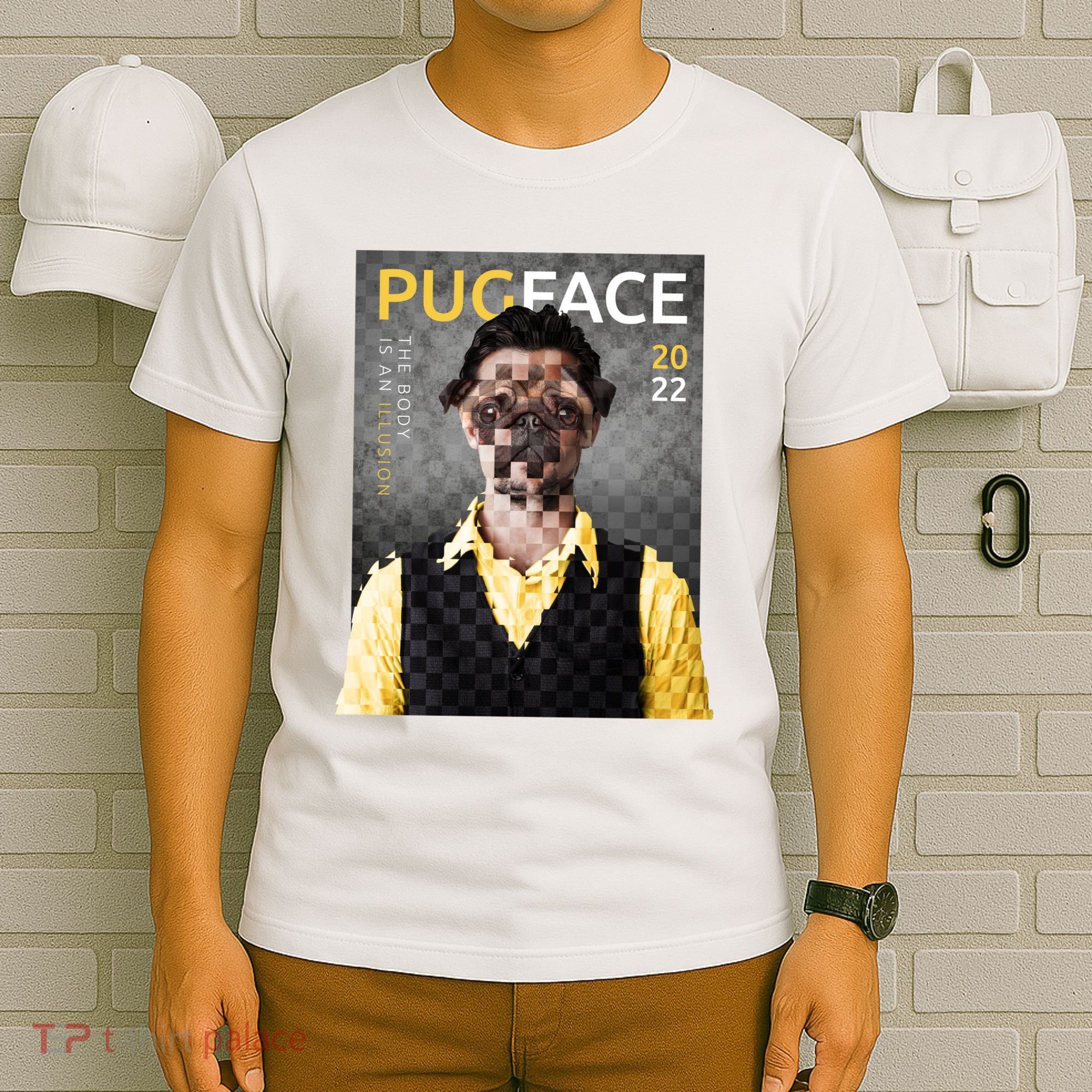Pug Face Man Magazine Pixelated T-Shirt