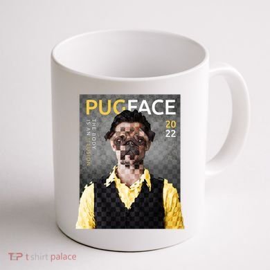 Pug Face Man Magazine Pixelated Coffee Mug back