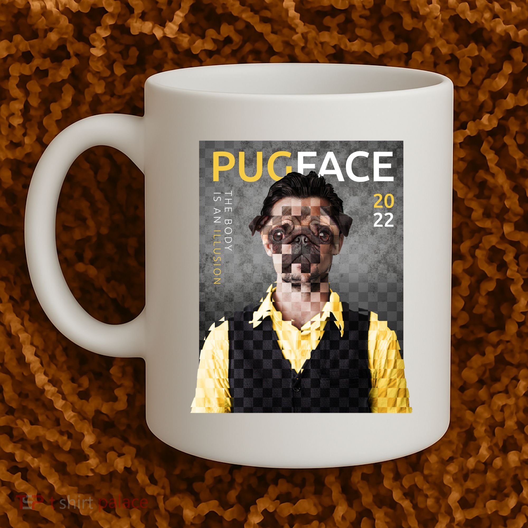 Pug Face Man Magazine Pixelated Coffee Mug