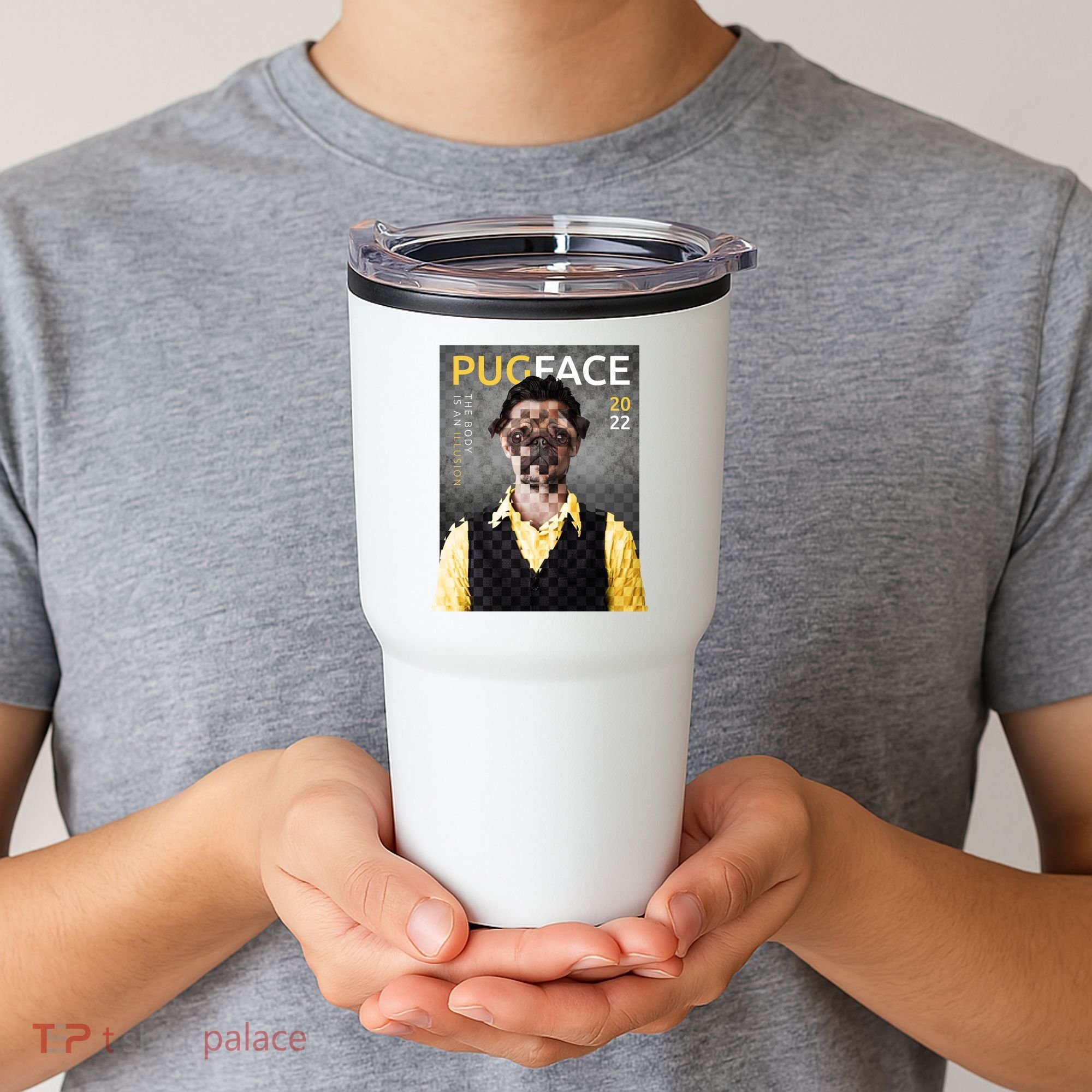 Pug Face Man Magazine Pixelated Tumbler