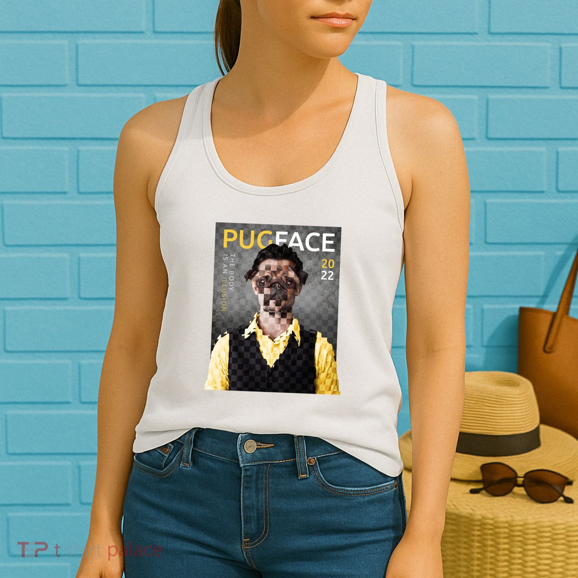 Pug Face Man Magazine Pixelated Women's Tank Top