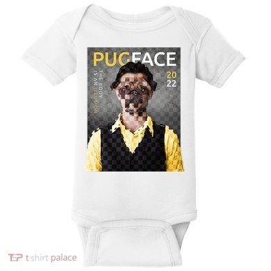 Pug Face Man Magazine Pixelated Baby Bodysuit