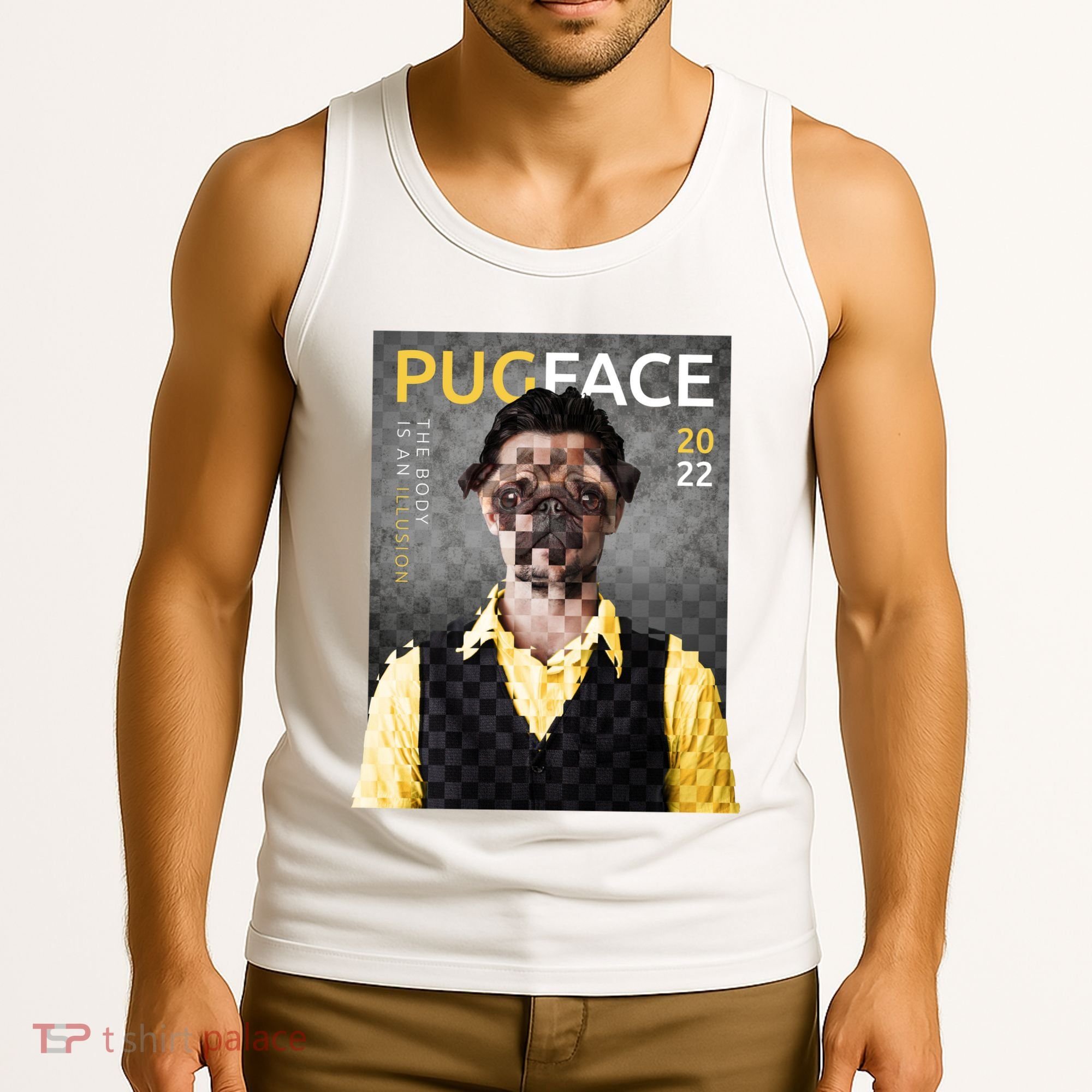 Pug Face Man Magazine Pixelated Tank Top