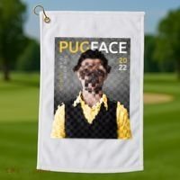 Pug Face Man Magazine Pixelated Golf Towel thumb 1