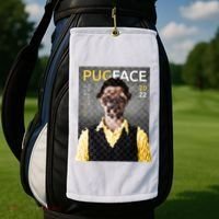 Pug Face Man Magazine Pixelated Golf Towel thumb 2