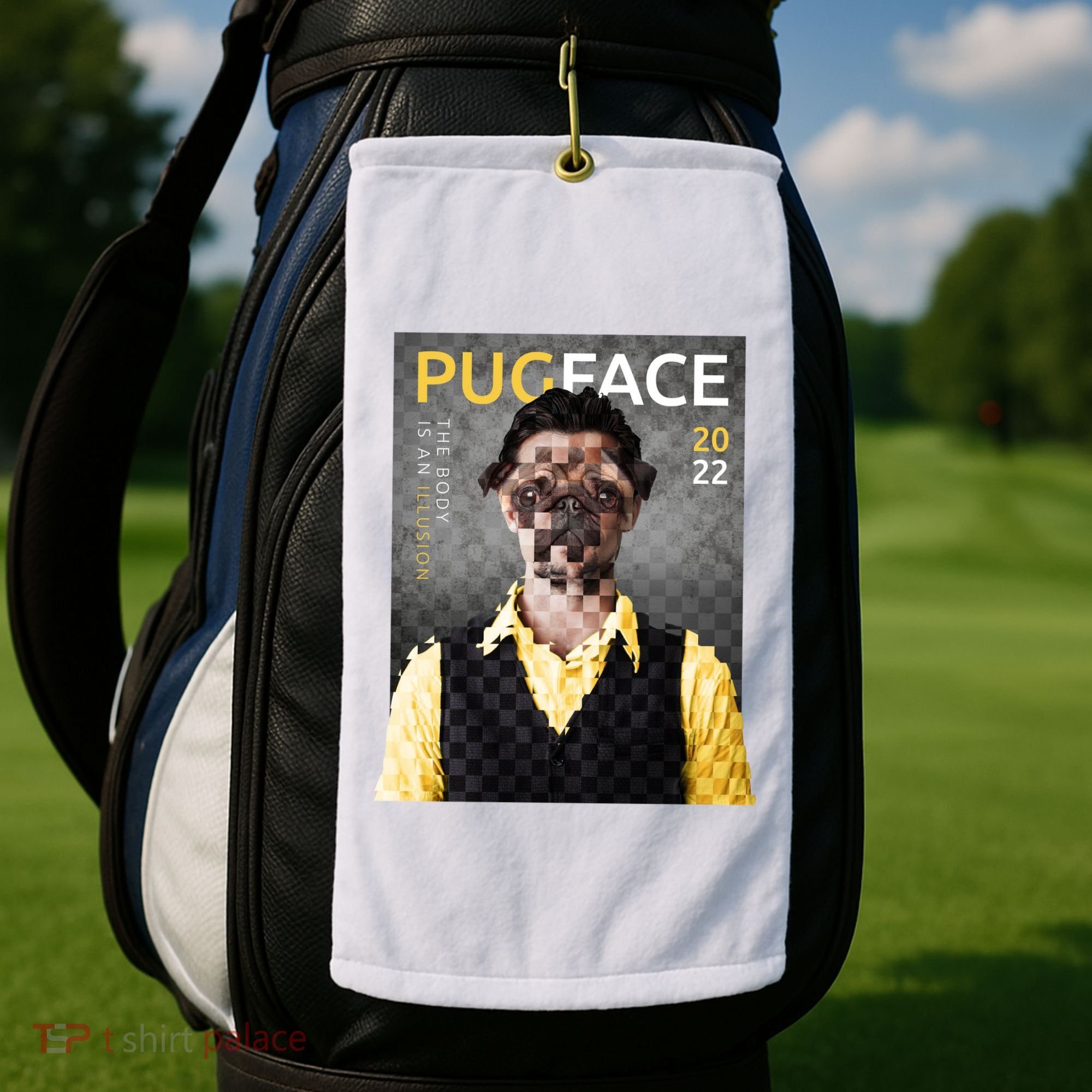 Pug Face Man Magazine Pixelated Golf Towel