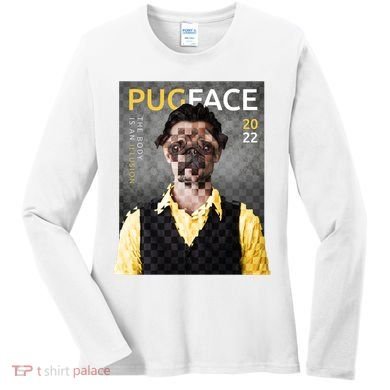 Pug Face Man Magazine Pixelated Women's Long Sleeve Shirt
