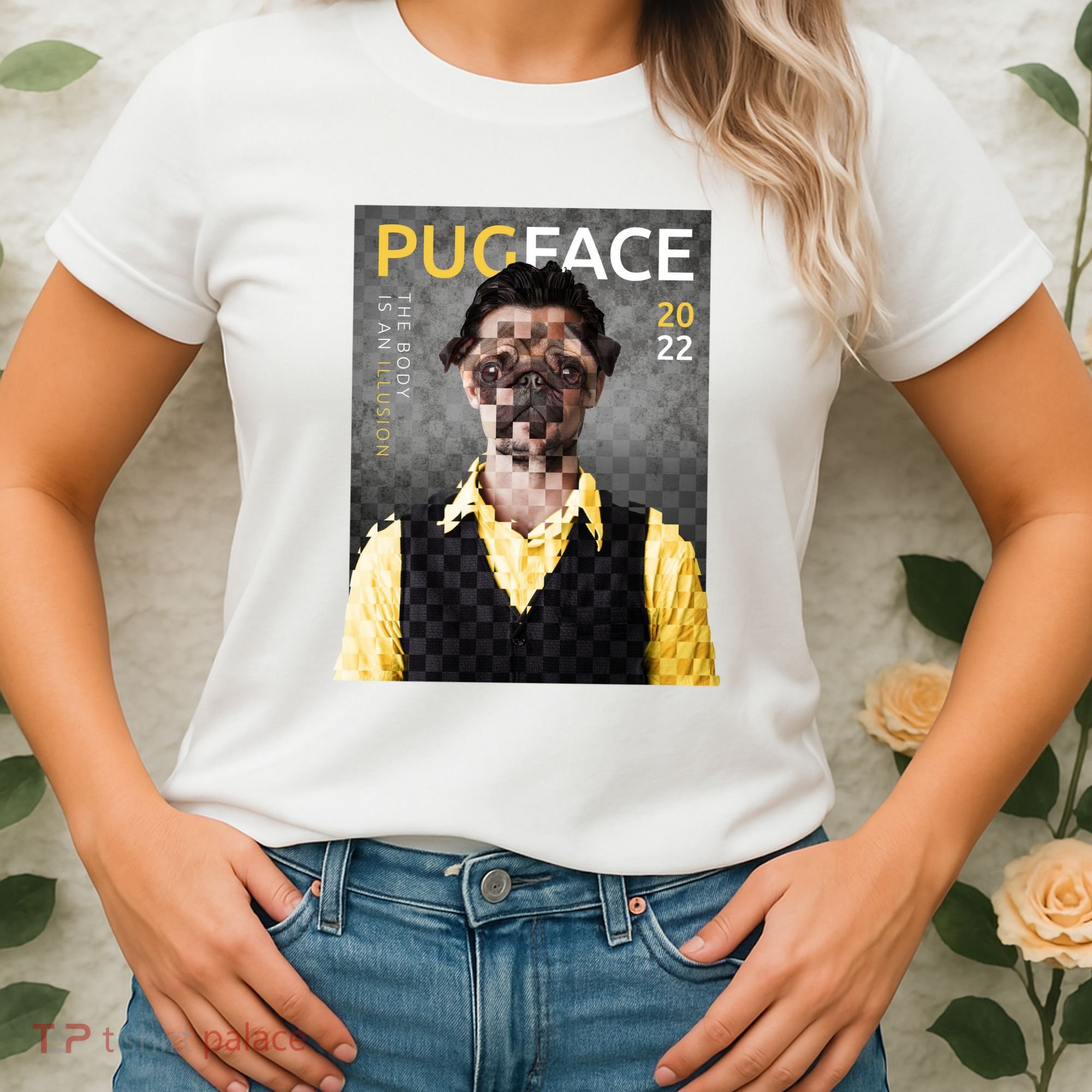 Pug Face Man Magazine Pixelated Women's T-Shirt