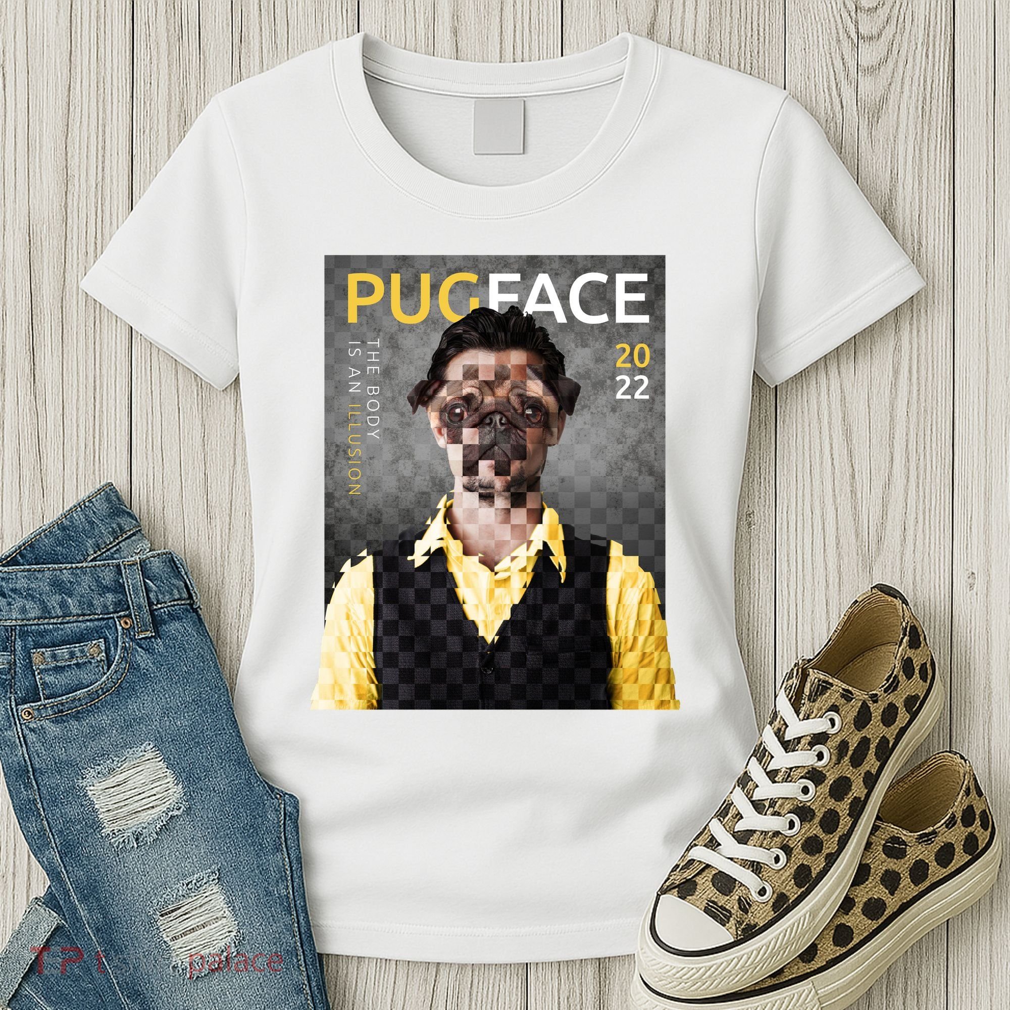 Pug Face Man Magazine Pixelated Women's T-Shirt
