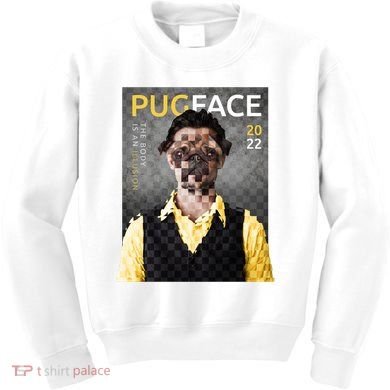 Pug Face Man Magazine Pixelated Kids Sweatshirt