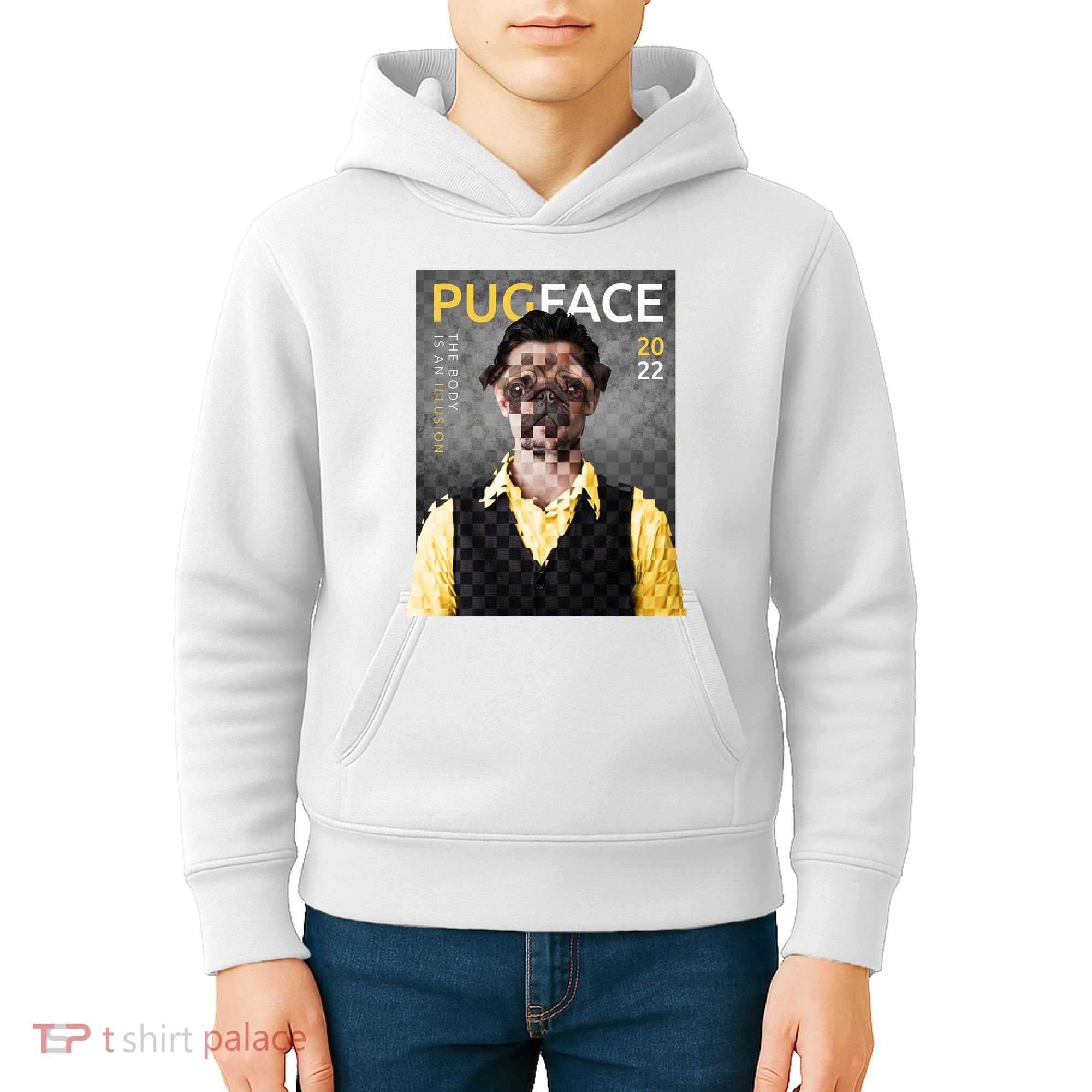 Pug Face Man Magazine Pixelated Kids Hoodie