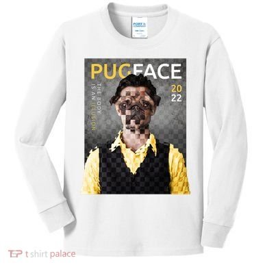Pug Face Man Magazine Pixelated Kids Long Sleeve Shirt