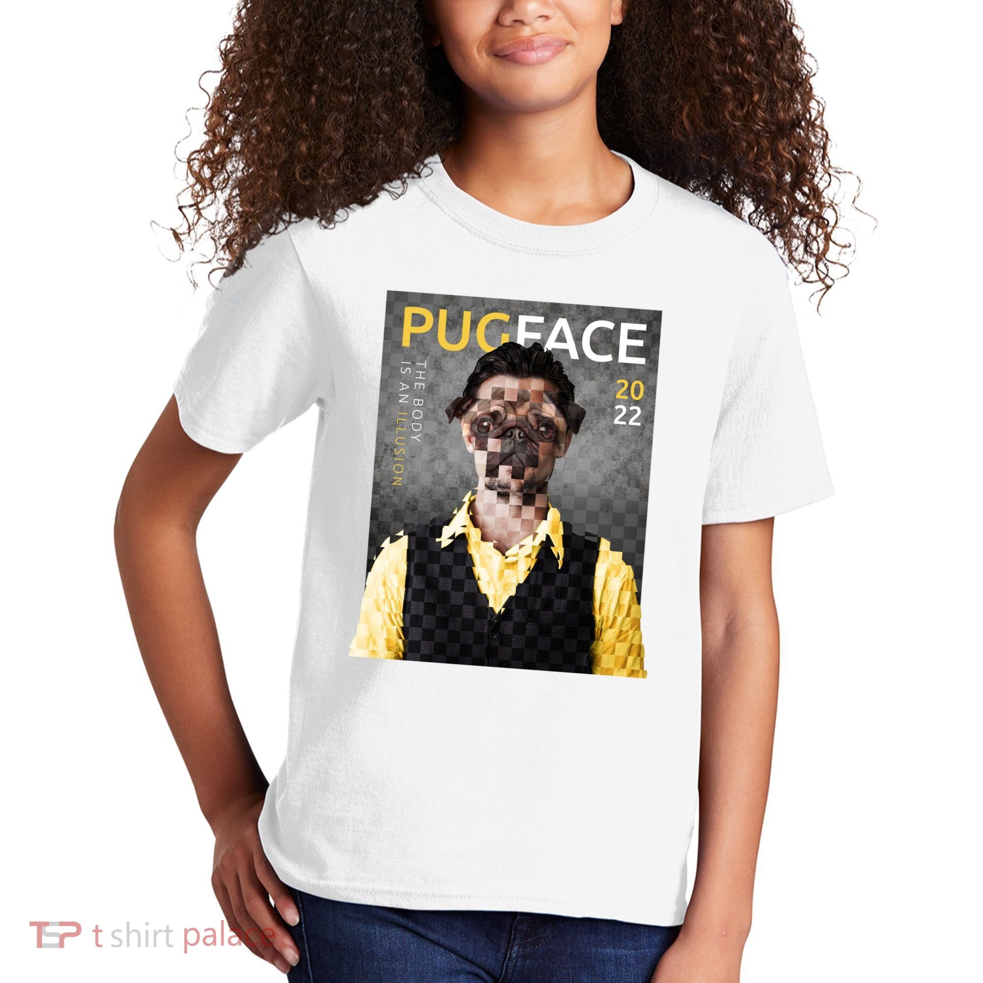 Pug Face Man Magazine Pixelated Kids T-Shirt