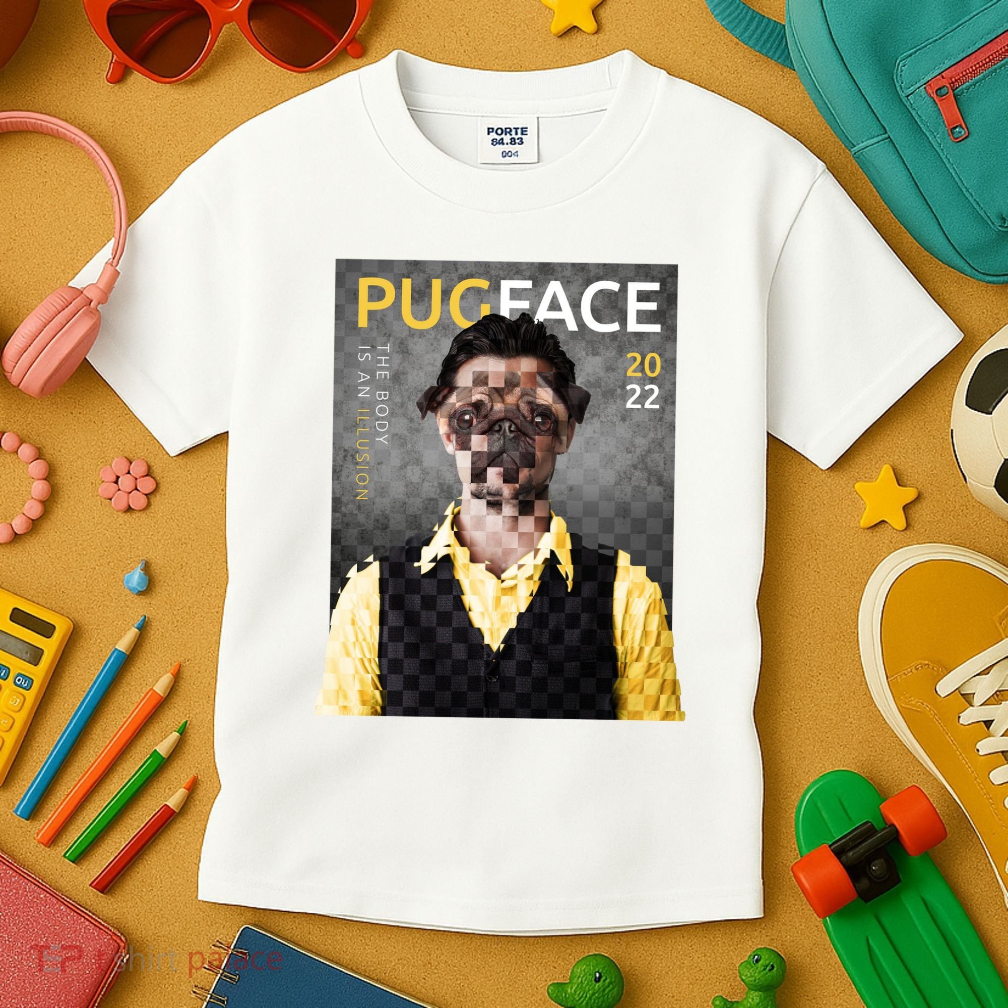 Pug Face Man Magazine Pixelated Kids T-Shirt