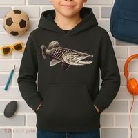 Pike Fish Monchrome Kids Hoodie thumb 2