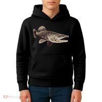 Pike Fish Monchrome Kids Hoodie thumb 4