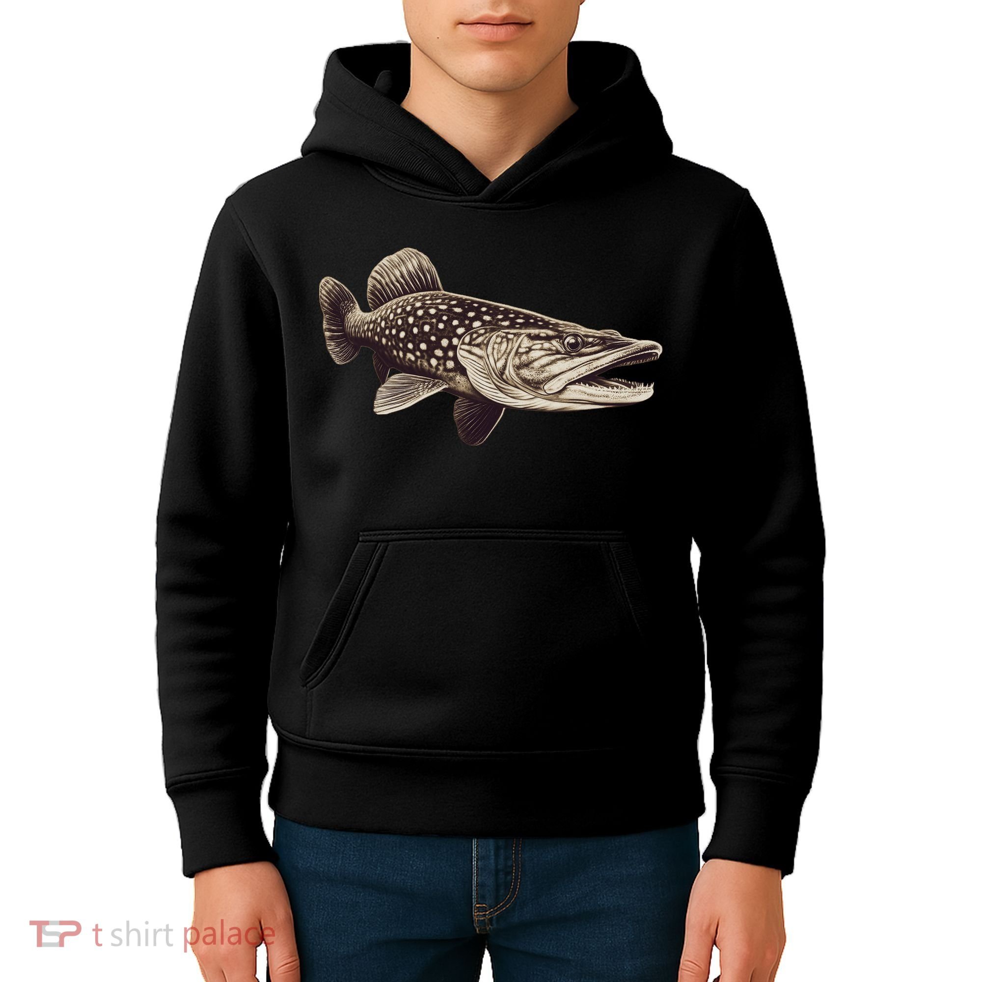 Pike Fish Monchrome Kids Hoodie